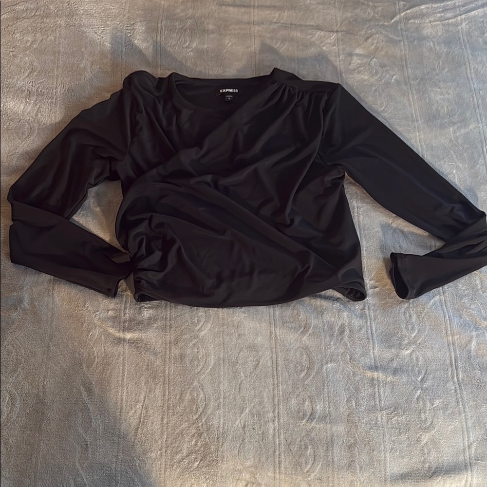 Express Black Long Sleeve Wrap Blouse
